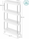 SONGMICS 4 Tier Plastic Mobile Shelf, Slim Space Saving Organizer, for Small Spaces, Kitchen, Bathroom, Office, 42 x 13.5 x 87 cm, White KSC08WT