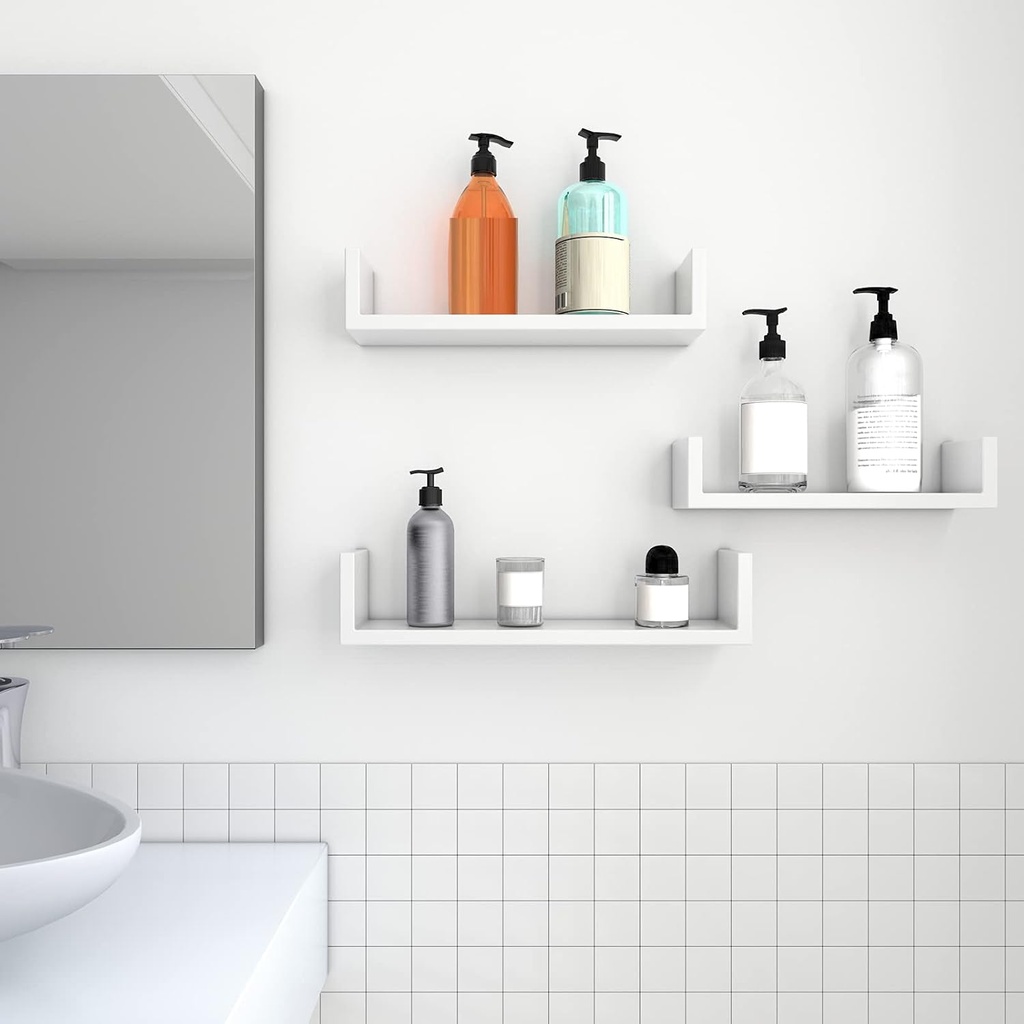 SONGMICS Duvar Rafları, 3'Lü Set, U Şeklinde Yüzer Raflar, Çok Parlak Yüzey, Yaratıcı Fikirler, Mdf'Den Yapılmış Depolama Rafı, Beyaz Lws40Wt