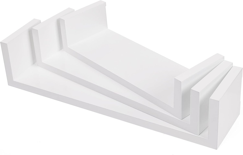 SONGMICS Duvar Rafları, 3'Lü Set, U Şeklinde Yüzer Raflar, Çok Parlak Yüzey, Yaratıcı Fikirler, Mdf'Den Yapılmış Depolama Rafı, Beyaz Lws40Wt