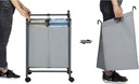 SONGMICS çamaşır ayırıcı, tekerlekli ve 2 bölmeli, çamaşır sepeti, çıkarılabilir çantalı çamaşır arabası, toplam kapasite 90 l, siyah, LSF002BK