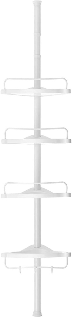 SONGMICS Duş Rafı, 85 – 305 cm Yüksekliği Ayarlanabilir, 4 Tepsili Banyo Rafı, Duş Köşesi, Delme Gerektirmez, Beyaz Bcb001A