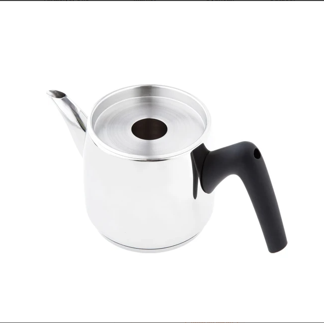 Jumbo Çaydanlık Takımı Paslanmaz Çelik Siyah Kulp ile 1 lt Demlik 2 lt Su Kapasitesi