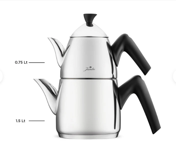 Jumbo Lizbon Midi 2 Parça Paslanmaz Çelik Isıya Dayanıklı Ergonomik Saplı Çaydanlık Seti