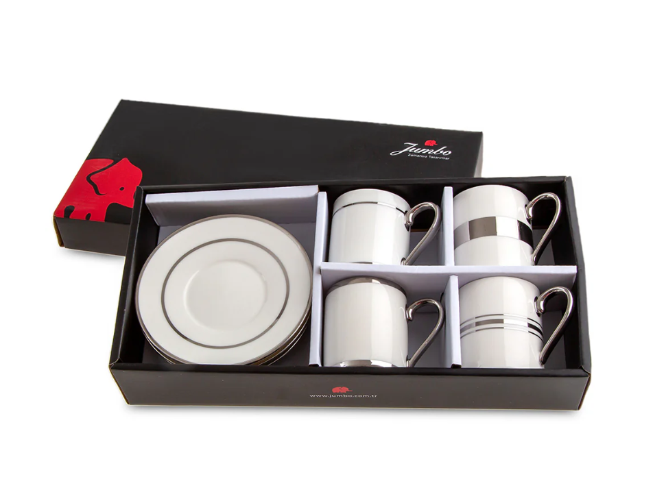 Jumbo Luces Platin 4 Kişilik Kahve Fincan Takımı