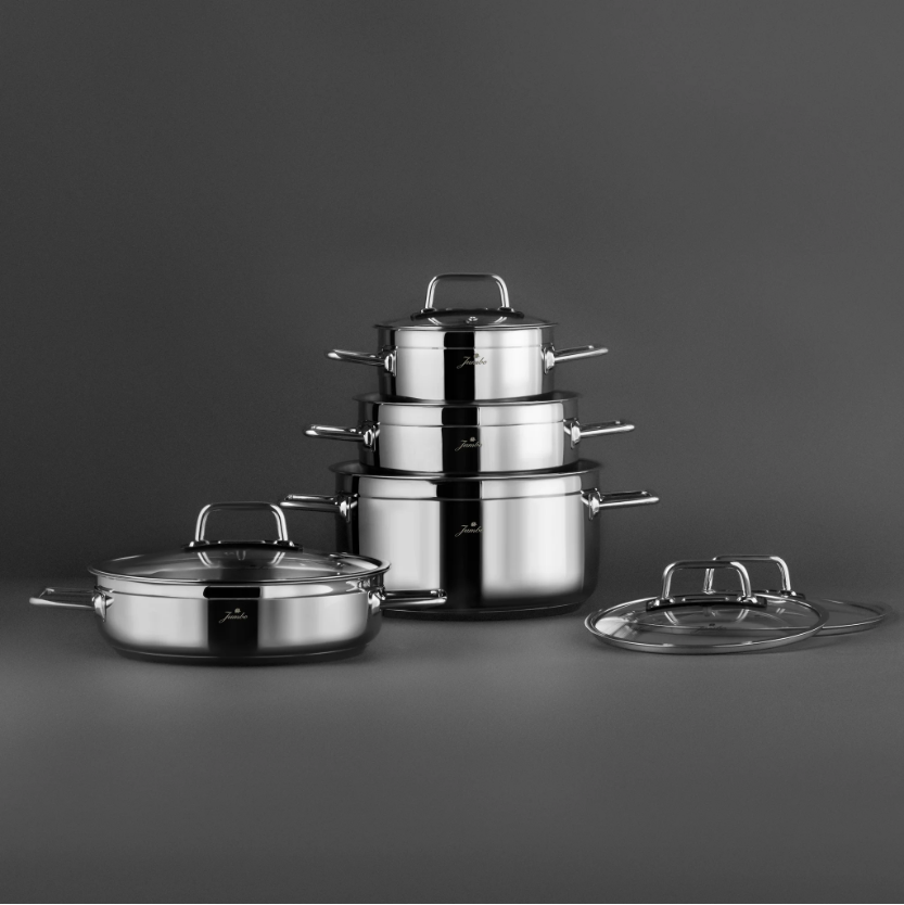 Jumbo Modena 18/10 CrNi Paslanmaz Çelik Tencere Seti - 16, 20 ve 24 cm, Ergonomik Sap, Kolay Temizlik, 8 Parça