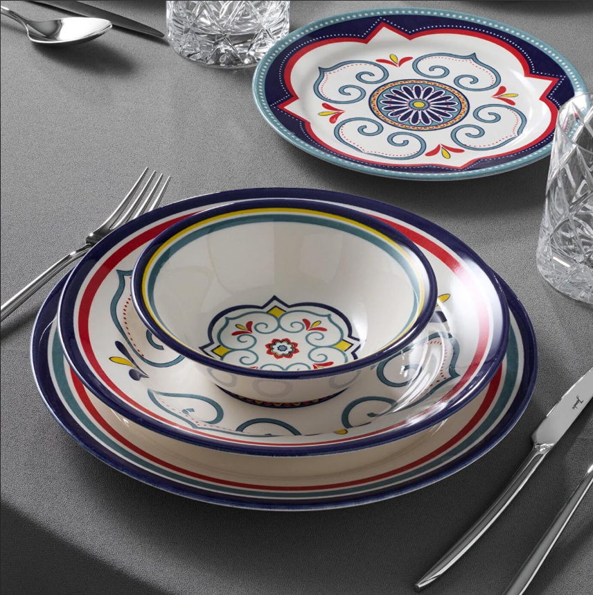 Jumbo Morocco 24 Parça 6 Kişilik Desenli Porselen Yemek Takımı Çok Renkli