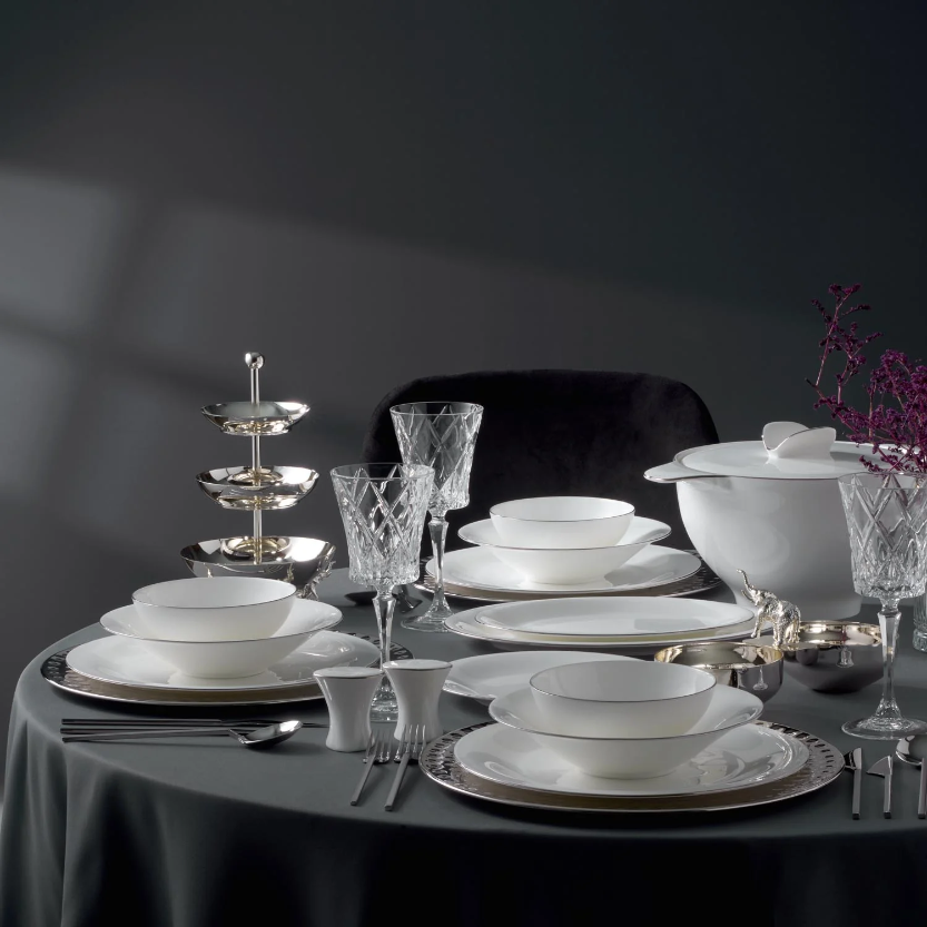 Jumbo Silva 61 Parça 12 Kişilik Beyaz Porselen Yemek Takımı Modern Tasarım