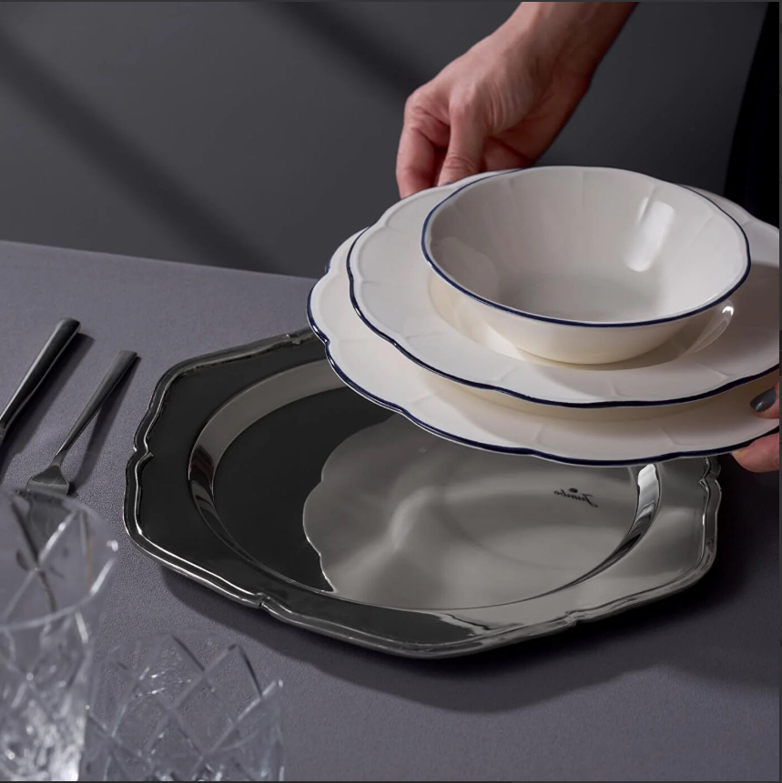 Jumbo Yemek Takımı 18 Parça 6 Kişilik Lacivert Porselen Yuvarlak Tabak Seti