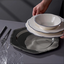 Jumbo Yemek Takımı 18 Parça 6 Kişilik Lacivert Porselen Yuvarlak Tabak Seti