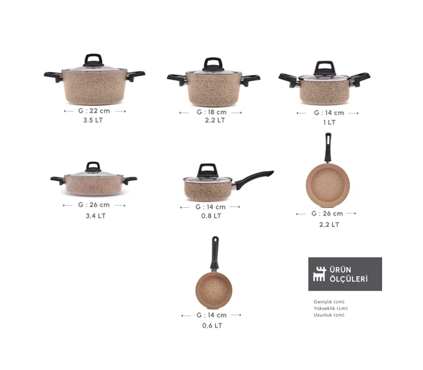 Karaca Biogranit Vincent 12 Parça 26 cm Granit Kaplama Derin Tencere Seti