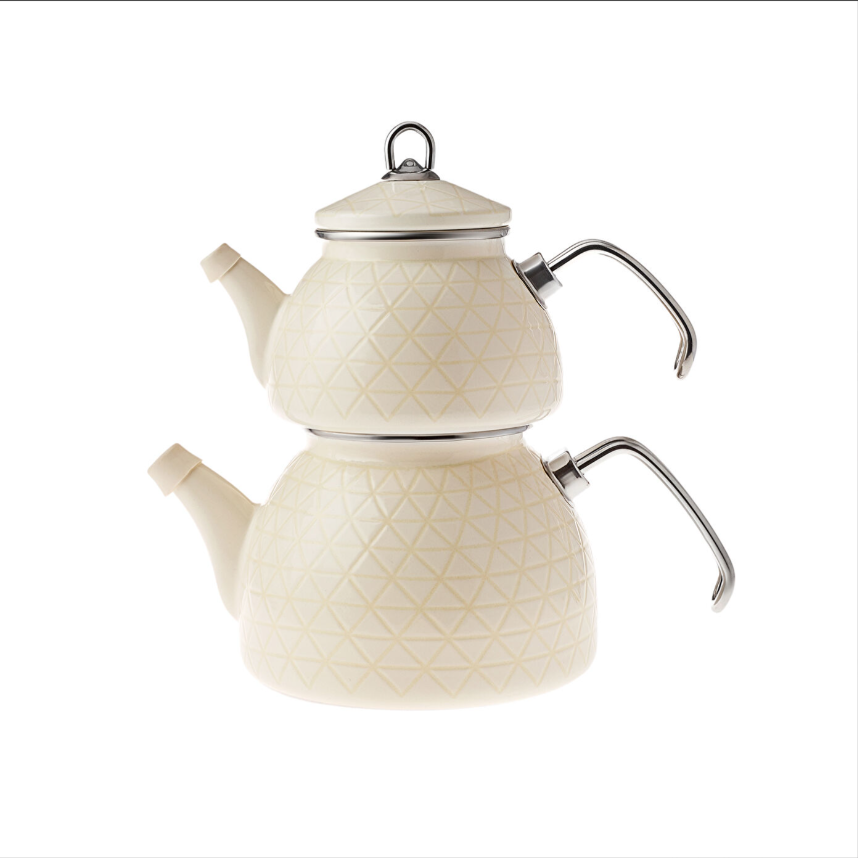 Karaca Kristal Krem Emaye Çaydanlık Takımı