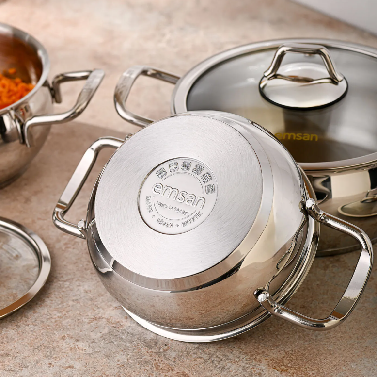 Emsan Cemre İndüksiyon Tabanlı 8 Parça Çelik Tencere Seti