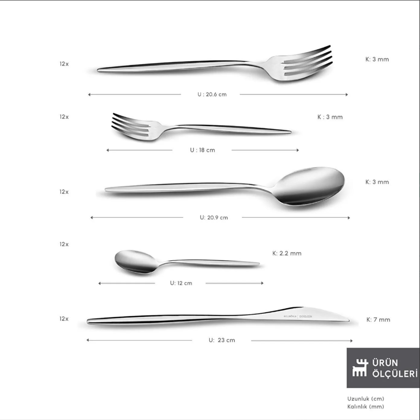 Karaca Lizbon 60 Parça Kutulu Çatal Kaşık Bıçak Takımı