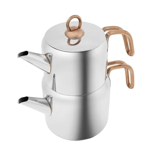 Karaca Mira Midi Paslanmaz Çelik Çaydanlık Takımı 0,7 L + 1,4 L, İndüksiyon ve Bulaşık Makinesi Uyumlu Gümüş Renk