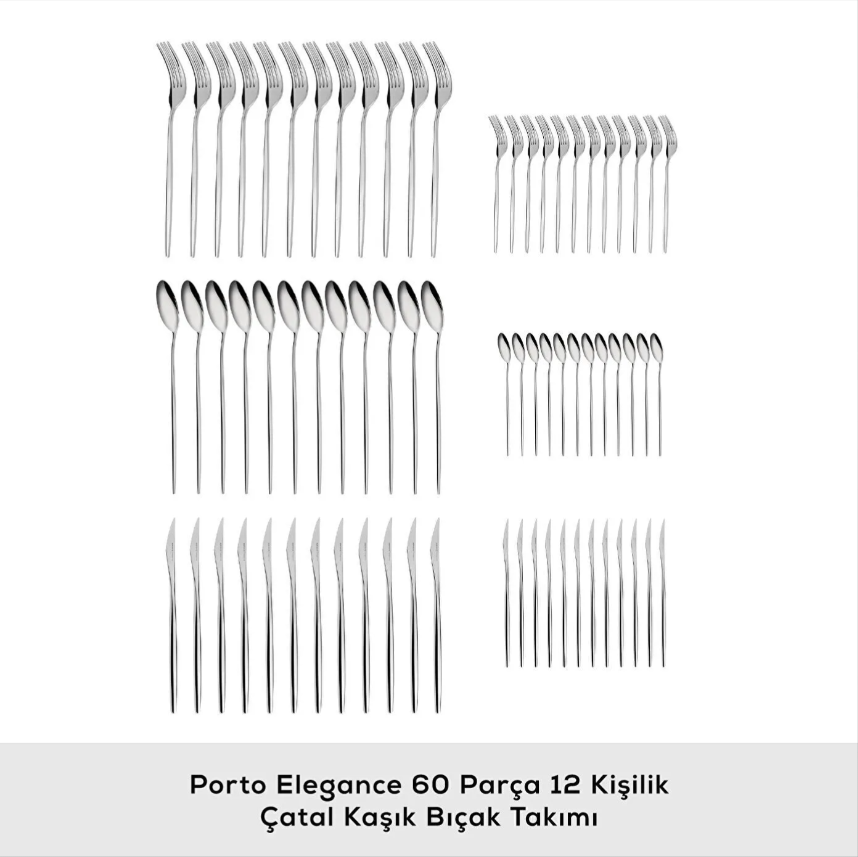 karaca porto 60 parça 12 kişilik elegance çatal kaşık bıçak takımı kutulu