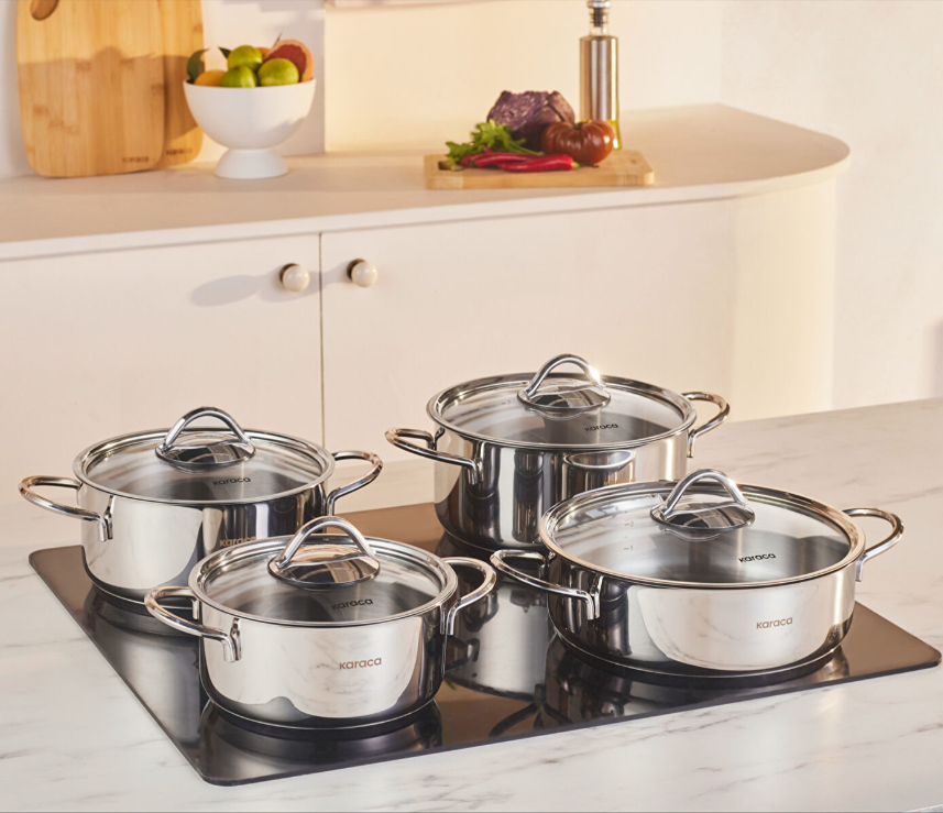 Karaca Sakura Powersteel 316+ Çelik 8 Parça Tencere Seti