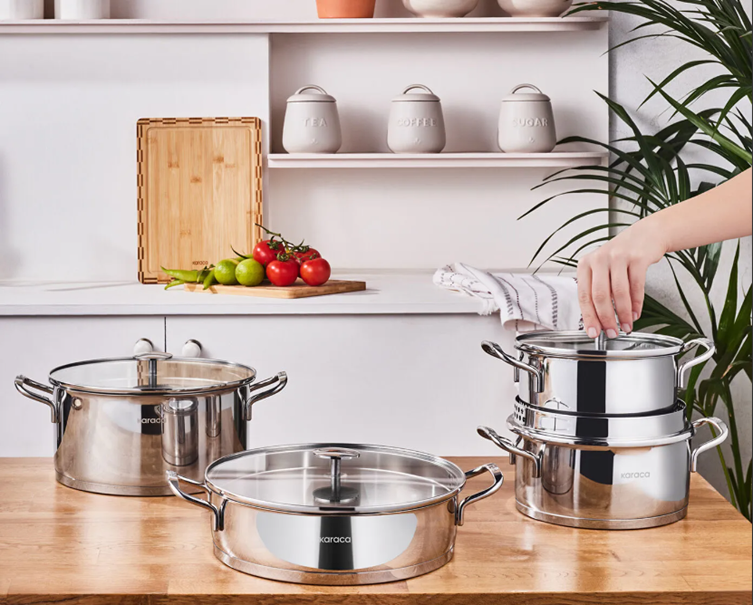 Karaca Vapor New Indüksiyon Tavanlı 8 Parça Süzgeçli Çelik Tencere Seti