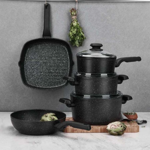 Korkmaz Ornella Granit Düz Tava 26 cm Siyah PTFE Kaplama Volkanit Tasarım