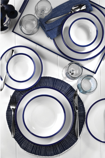 Kütahya Porselen 24 Parça 6 Kişilik Lacivert Fileli Yemek Seti