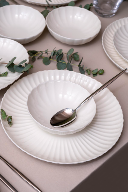 Kütahya Porselen Bone Luz Form 27 Parça 6 Kişilik Yemek Takımı Beyaz