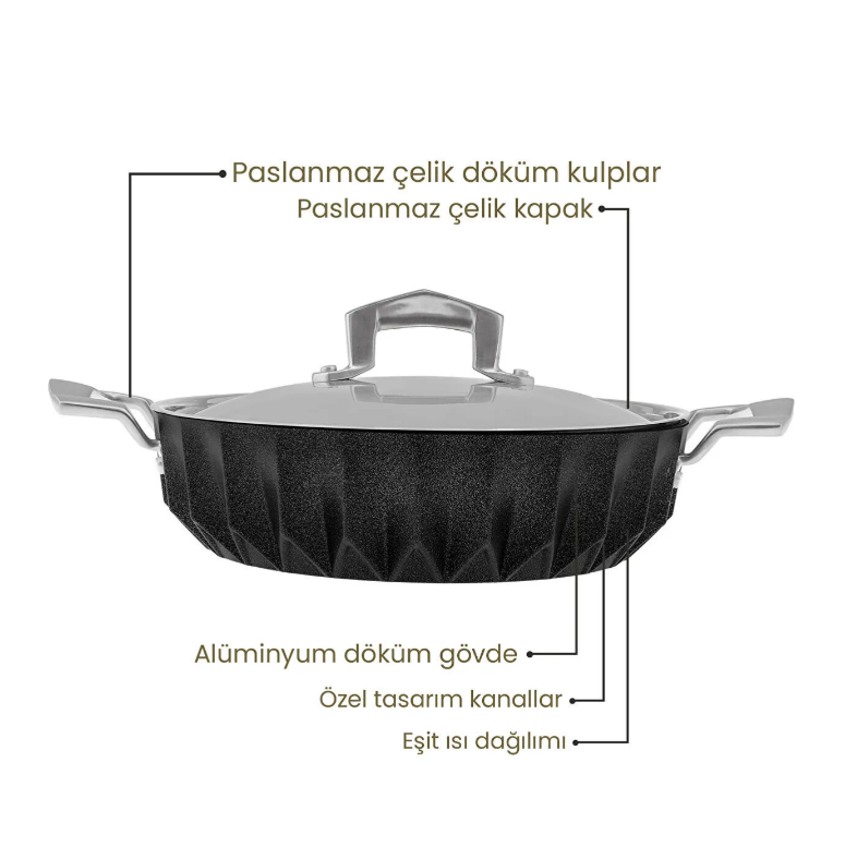 Emsan Diagon 7 Parça Döküm Granit Tencere Tk Siyah