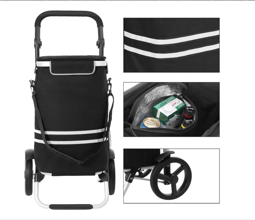 SONGMICS Alışveriş Arabası Katlanır Sağlam Alışveriş Arabası, Soğutma Bölmeli Büyük Kapasiteli 35L KST03BK