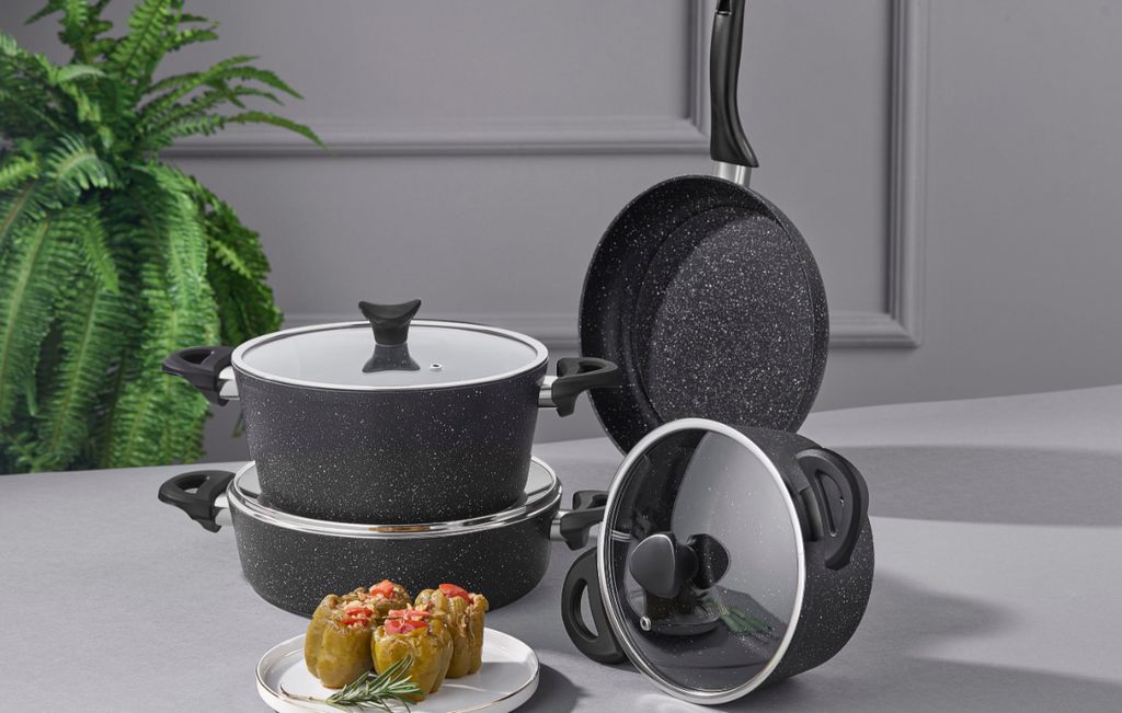 Taç 3455 Master Cook 7 Parça Granit Tencere Seti Siyah