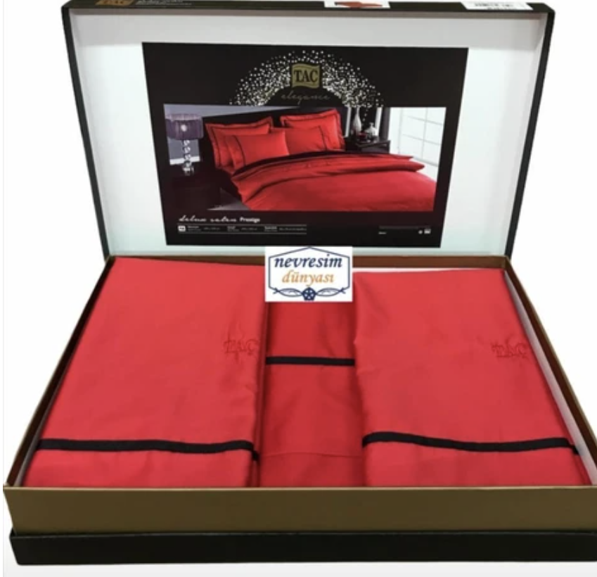 Taç Çift Kişilik Premium Basic Stripe Saten Nevresim Takımı