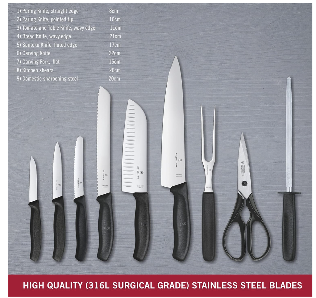 Victorinox Vt 6.7193.9 Swiss Classic Siyah Bıçak Ahşap Blok Set 9'lu