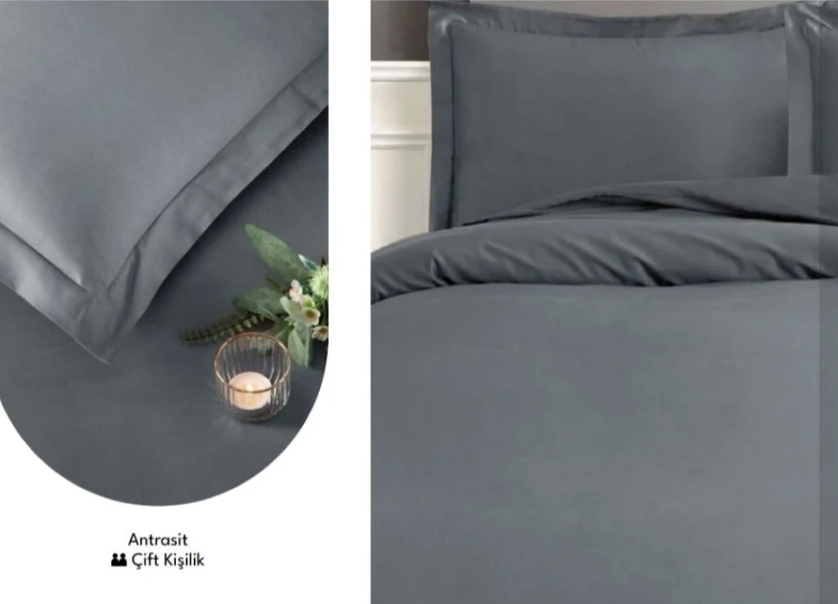Taç Color Dreams Çift Kişilik Saten Basic Nevresim Takımı Antrasit 200X220