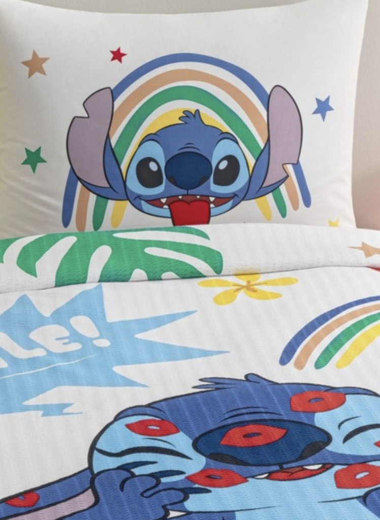 Taç Taç Lisanslı Disney Stitch Tek Kişilik Pamuk Pike Takımı
