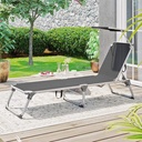 SONGMICS Ayarlanabilir ve Katlanabilir Gölgelikli Şezlong, 55x193x31 CM, Gri Kırçıllı, GCB19TG