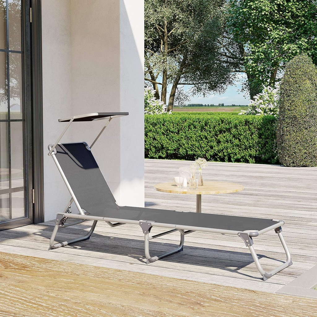 SONGMICS Ayarlanabilir ve Katlanabilir Gölgelikli Şezlong, 55x193x31 CM, Gri Kırçıllı, GCB19TG