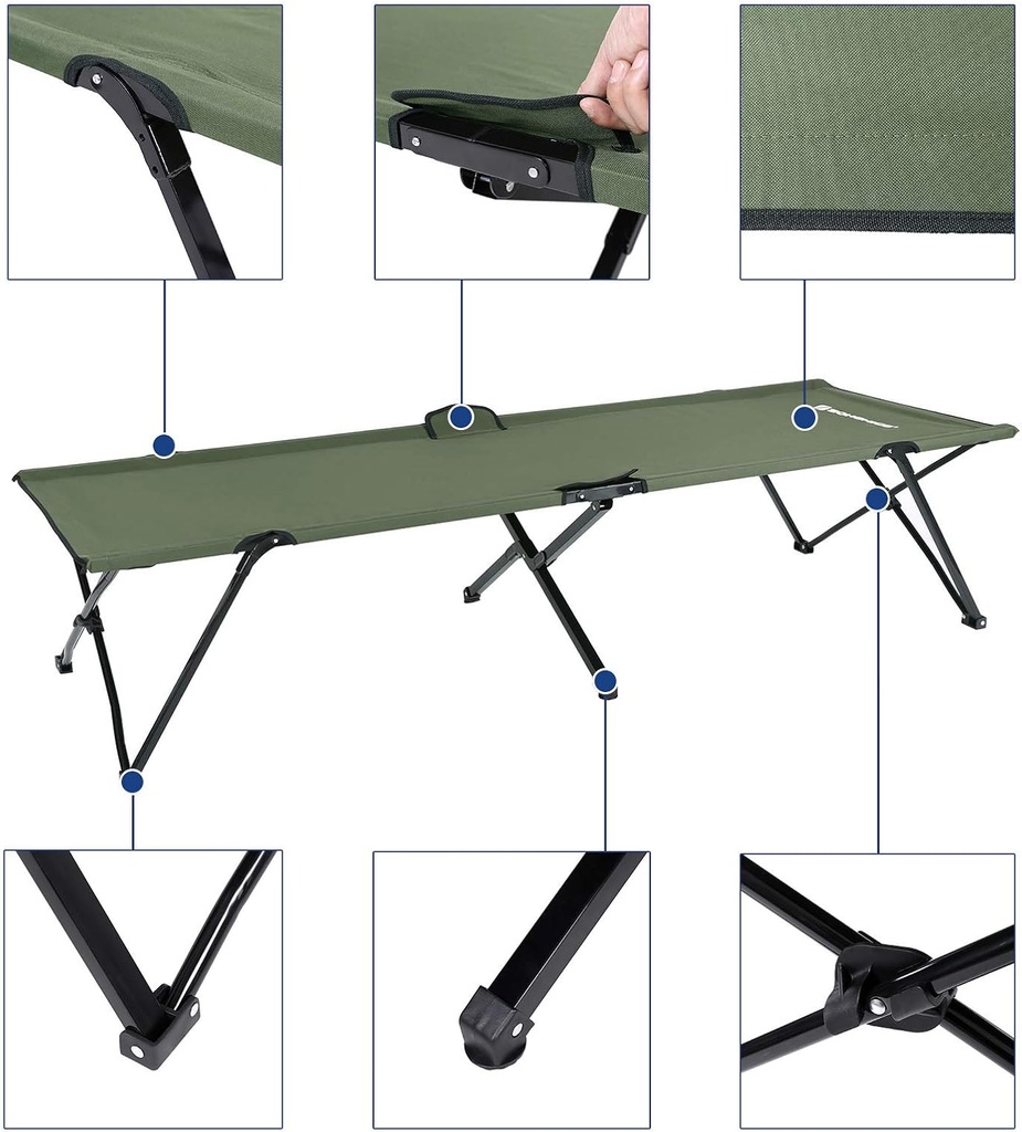 SONGMICS Üniseks Yetişkin Kamp Yatağı, Kamp Yatağı, TÜV Rheinland tarafından test edilmiştir, maksimum statik yük kapasitesi 260 kg, 206 x 45 x 75 cm GCB25J, yeşil, 205 x 75 x 46 cm