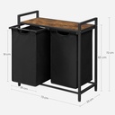 VASAGLE Çamaşır Sepeti 2 Bölmeli, Raflı Çamaşır Torbası, Çamaşır Kutusu, Oxford Kumaştan Uzatılabilir Çamaşır Torbası, Metal Çerçeve, 2 x 46 L, 73 x 33 x 72 cm, Vintage Kahverengi-Gri BLH201G01
