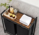 VASAGLE Çamaşır Sepeti 2 Bölmeli, Raflı Çamaşır Torbası, Çamaşır Kutusu, Oxford Kumaştan Uzatılabilir Çamaşır Torbası, Metal Çerçeve, 2 x 46 L, 73 x 33 x 72 cm, Vintage Kahverengi-Gri BLH201G01