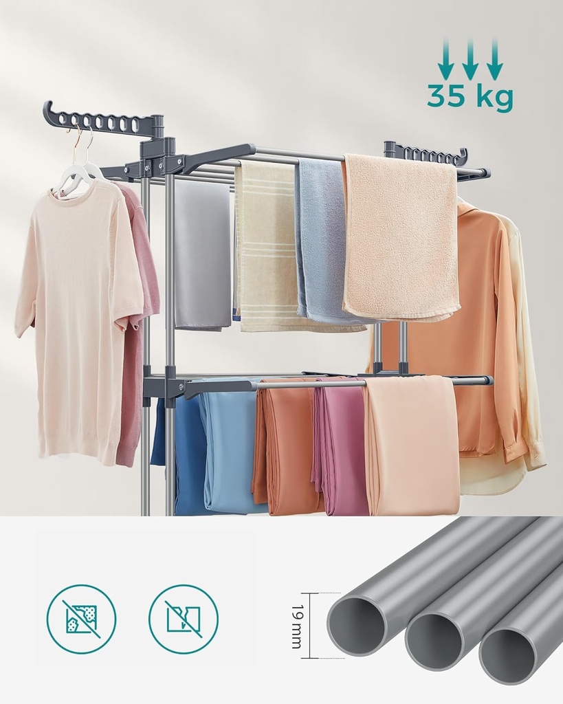 SONGMICS Elbise Havalandırma Sistemi, Stand Kurutucu 4 Kademeli, Kanatlı Elbise Havalandırma Sistemi, Katlanır Kanatlar, Tekerlekli, Kolay Montaj, Gri - LLR701G01