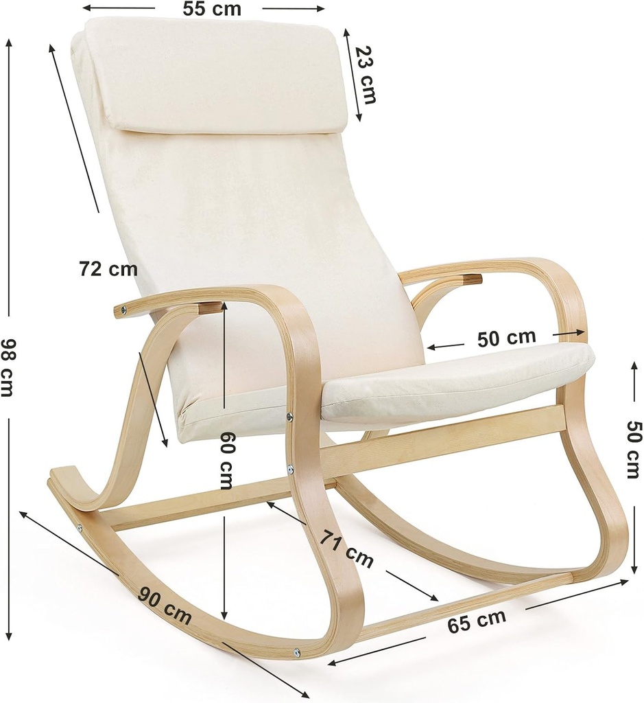 SONGMICS Sallanan sandalye, salıncak sandalye, yatar koltuk, taşıma kapasitesi 120 kg, huş ağacı çerçeve, imitasyon keten kapak, bej LYY30M, 65 x 90 x 98 cm