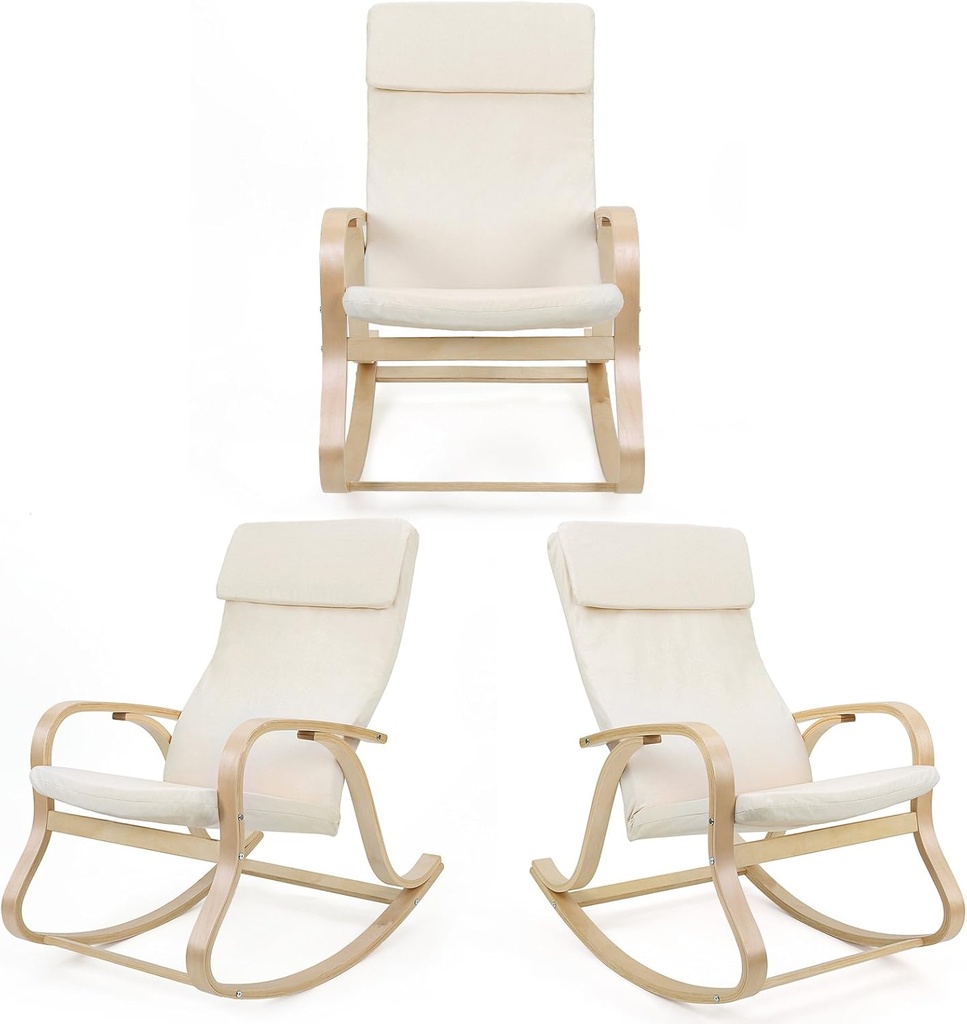 SONGMICS Sallanan sandalye, salıncak sandalye, yatar koltuk, taşıma kapasitesi 120 kg, huş ağacı çerçeve, imitasyon keten kapak, bej LYY30M, 65 x 90 x 98 cm