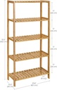 SONGMICS Banyo Rafı 5 Katlı Bambu Dik Raf 9 Seviyede Yüksekliği Ayarlanabilir Çok Fonksiyonlu, Oturma Odası, Koridor, Mutfak İçin Uygun 60x26x130 cm Doğal Renk Bcb35Y