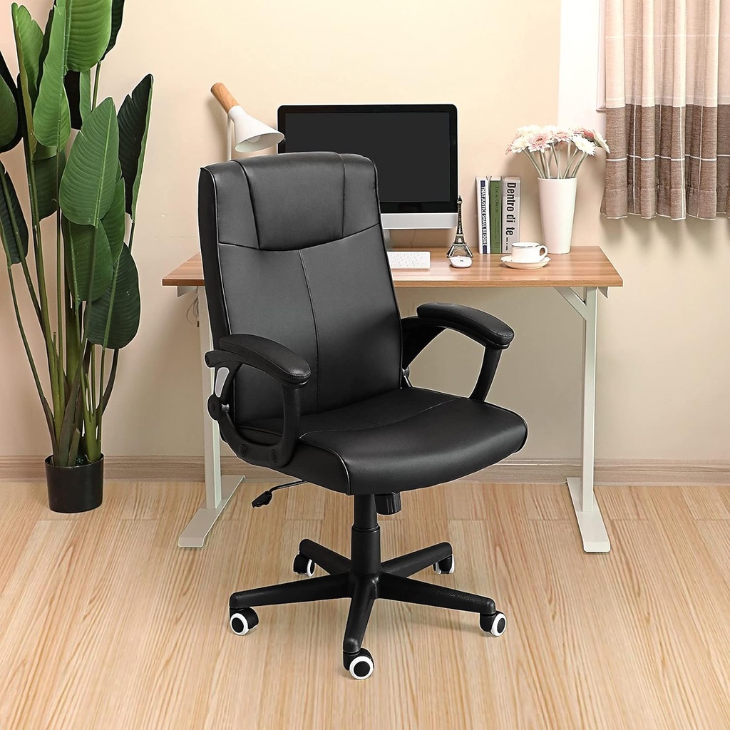 SONGMICS Ofis Sandalyesi PU, Yüksekliği Ayarlanabilir Ergonomik Tasarım, Döner Sandalye, Siyah, OBG32B, 66 x 66 x 110 cm