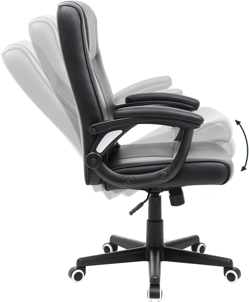 SONGMICS Ofis Sandalyesi PU, Yüksekliği Ayarlanabilir Ergonomik Tasarım, Döner Sandalye, Siyah, OBG32B, 66 x 66 x 110 cm