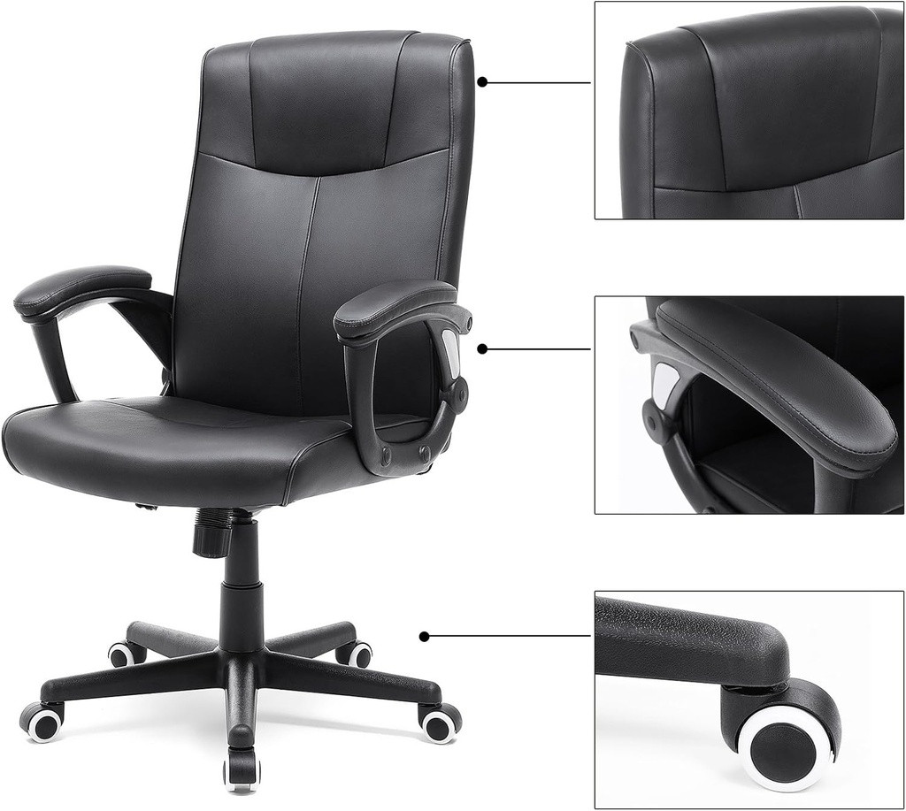 SONGMICS Ofis Sandalyesi PU, Yüksekliği Ayarlanabilir Ergonomik Tasarım, Döner Sandalye, Siyah, OBG32B, 66 x 66 x 110 cm