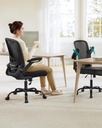 SONGMICS ofis koltuğu, masa sandalyesi, file kaplamalı döner sandalye, ergonomik, yastıklı bel desteği, sallanma fonksiyonu, 53 cm koltuk, katlanır kolçaklar, siyah OBN37BK
