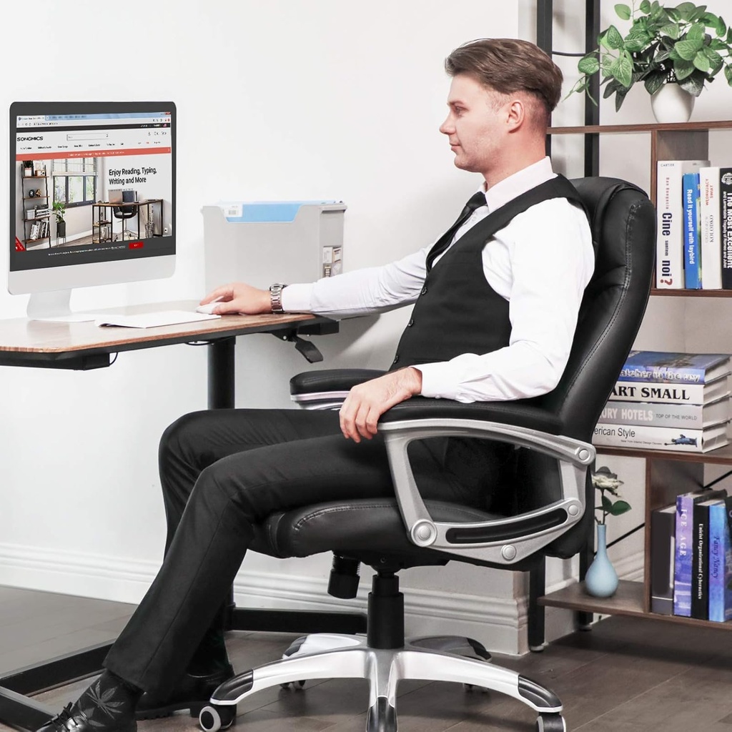 SONGMICS Ergonomik Ofis Koltuğu Yüksekliği Ayarlanabilir Döner Sandalye Sağlam, Dayanıklı, Siyah Obg21B 52x53x122 cm
