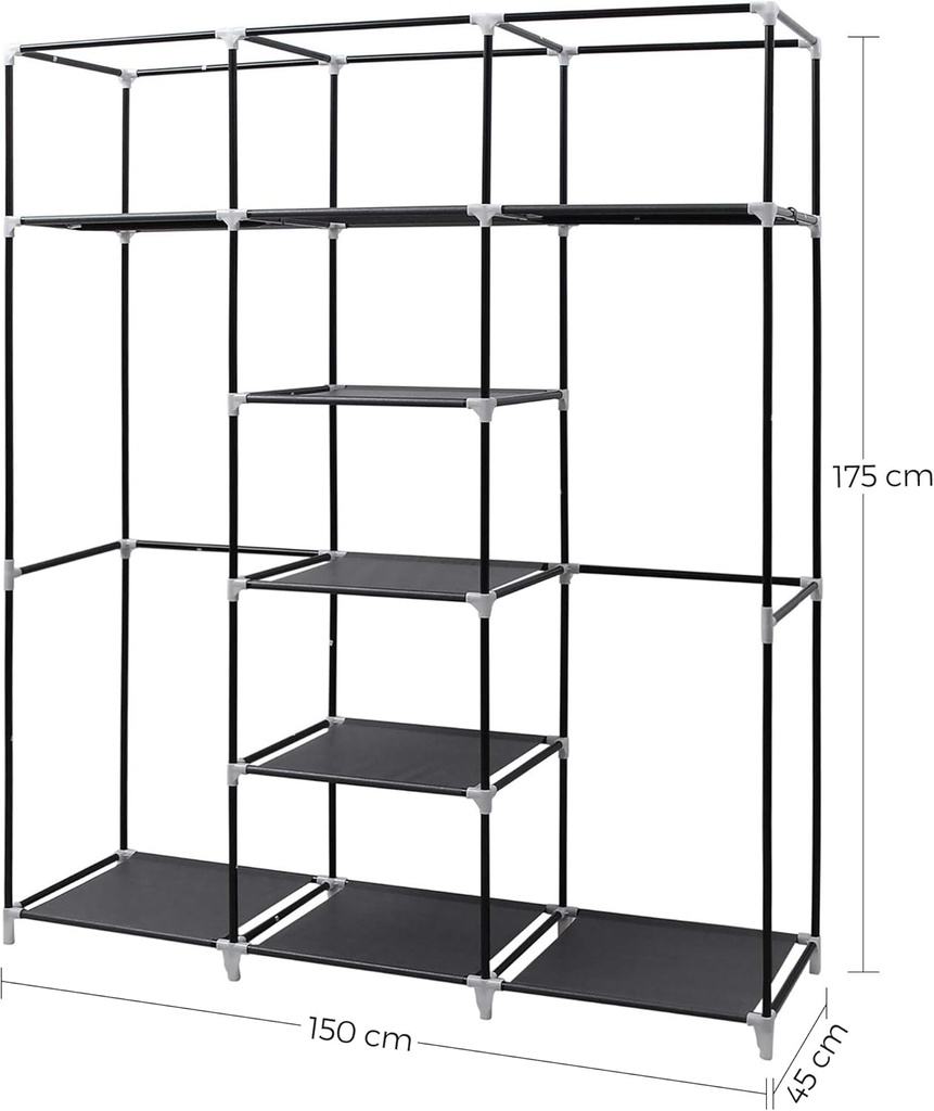 SONGMICS Katlanır Kumaş Elbise Dolabı, 175x150x45 CM, Siyah RYG12B