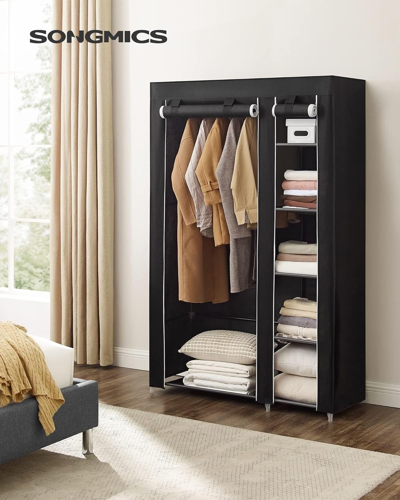 SONGMICS Kumaş Dolap, Elbise Dolabı, Katlanır Dolap, Elbise Çubuklu Kamp Dolabı, 110 x 175 x 45 cm, Siyah, Lsf007