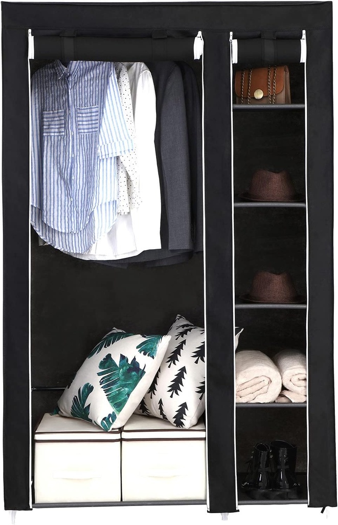SONGMICS Kumaş Dolap, Elbise Dolabı, Katlanır Dolap, Elbise Çubuklu Kamp Dolabı, 110 x 175 x 45 cm, Siyah, Lsf007