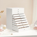 SONGMICS Mücevher kutusu, 10 seviyeli mücevher kutusu, büyük sentetik deri mücevher kutusu, çekmeceli ve saat minderi, JBC10W, beyaz, 29 x 20,5 x 40,5 cm