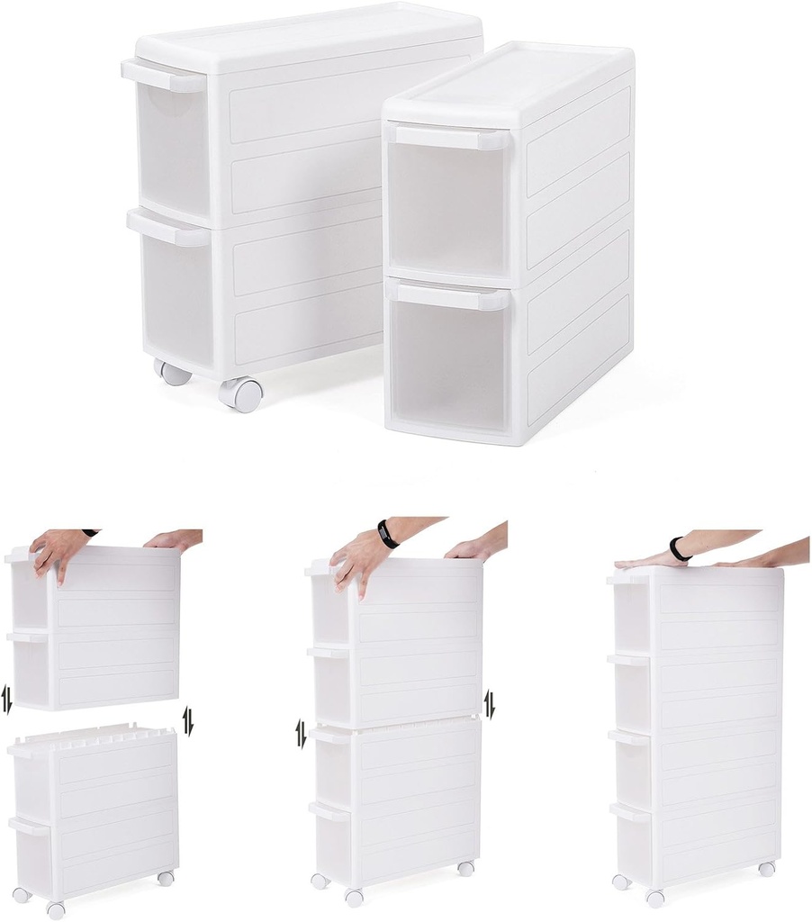 SONGMICS 4 Çekmeceli Raf, 4 Katlı 2 Ayrı Parça Kullanım, Mutfak Rafı Banyo Raf Standı Tekerlekli Niş Raf 84,5 cm Yükseklik, Beyaz Kfr05W
